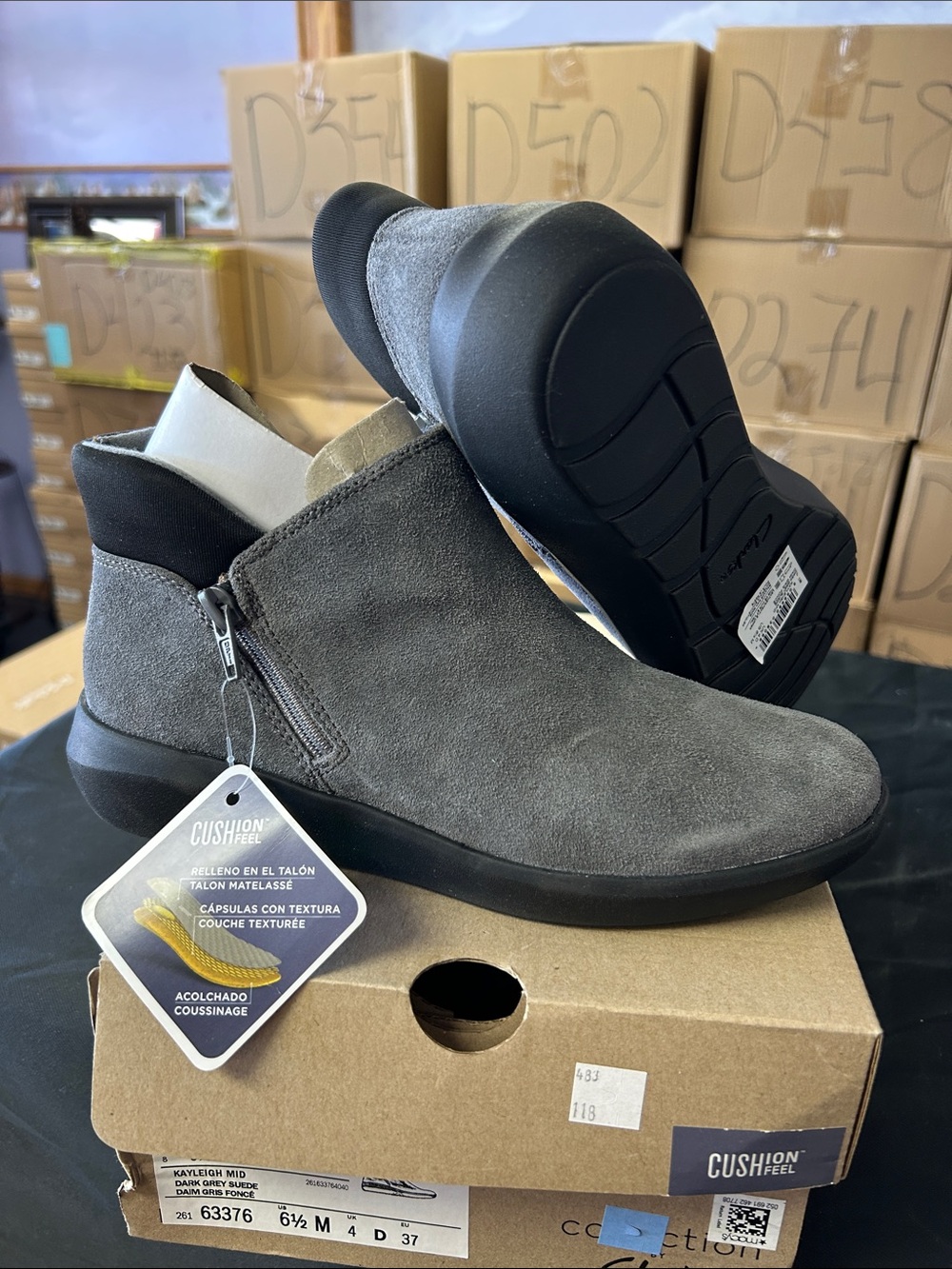 Clarks Women's Gray Suede Ankle Booties with Side Zip